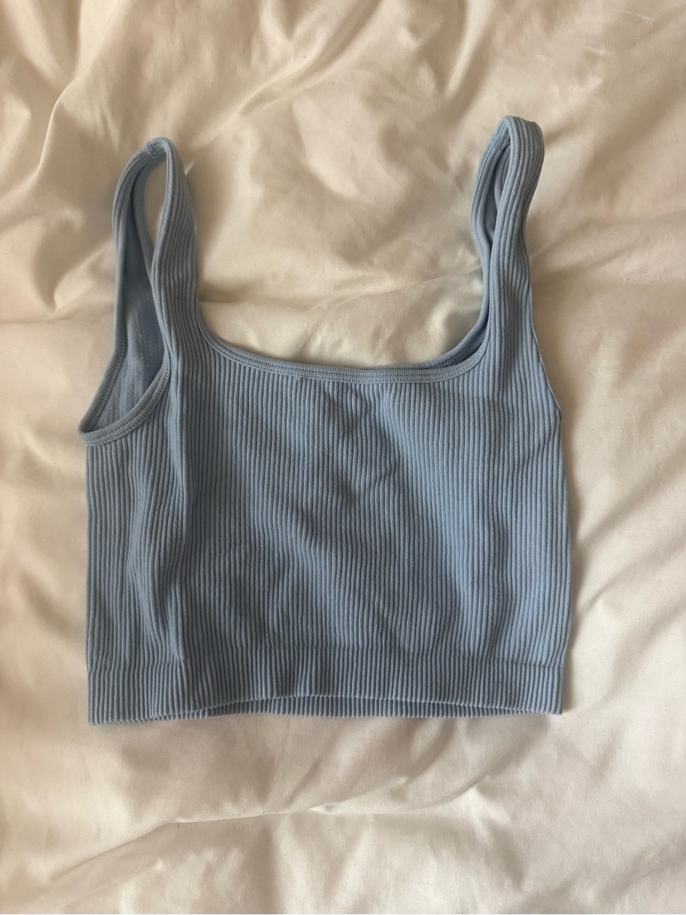 Zara Light Blue Ribbed Square-Neck Crop Top